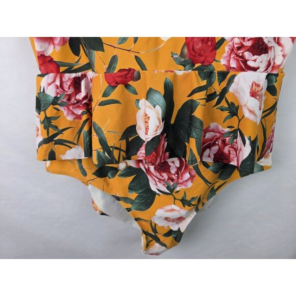 Torrid Women's One Piece Swimsuit Plus Size 2X Yellow Floral Ruffle Swim - Picture 6 of 13